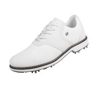 Chaussures de golf classiques pour homme - Noir et blanc - Style selle - Chaussures de sport imperméables avec semelle à pointes pour l'extérieur, blanc, 43 1/3 EU