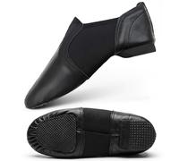 Chaussures de jazz à enfiler en néoprène, chaussures de danse jazz en cuir et chaussures de danse moderne, Noir , 33 EU