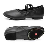 Chaussures de Jazz en Cuir véritable Chaussures Danse Tan Noir Semelle antidérapante Adultes Baskets for Filles Femmes(Black Cowhide Sole,34)