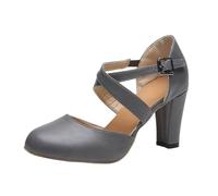 Chaussures de loisirs à talons hauts pour femme, talon carré, chaussures de tous les jours, élégantes et confortables pour tout le monde, gris, 43 EU