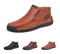 Chaussures de loisirs en cuir pour homme - Chaussures de randonnée sans laçage - Super doux - En cuir synthétique - Baskets à enfiler - Chaussures basses - Mocassins plats - Chaussures de sport