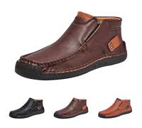 Chaussures de loisirs en cuir pour homme - Chaussures de randonnée sans laçage - Super doux - En cuir synthétique - Baskets à enfiler - Chaussures basses - Mocassins plats - Chaussures de sport