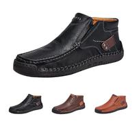 Chaussures de loisirs en cuir pour homme - Chaussures de randonnée sans laçage - Super doux - En cuir synthétique - Baskets à enfiler - Chaussures basses - Mocassins plats - Chaussures de sport