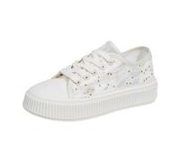 Chaussures de loisirs pour femme - Baskets brodées - Dentelle - Chaussures en tissu respirant - Élégantes - Chaussures basses à lacets - Chaussures de marche - Chaussures de course légères et