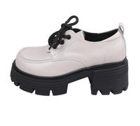 Chaussures de loisirs pour femme - Chaussures à lacets - En cuir synthétique - Plateforme - Renforcement de la hauteur - Avec talon bloc - Chaussures de marche - Chaussures de soirée - Couleur unie