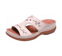 Chaussures de loisirs pour femme - En cuir - Mules d'été - Sandales à bride arrière - Pantoufles creuses - Chaussures d'été - Bout ouvert - Semelle intérieure douce - Respirantes, Rose, 40 EU