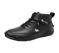 Chaussures de marche à enfiler pour homme, chaussures de jogging en cuir synthétique, baskets réglables à lacets, baskets montantes zéro chute avec semelles antidérapantes = résistantes, Noir , 40 2/3