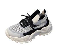 Chaussures de marche à lacets pour femme avec soutien de la voûte plantaire - Maille respirante en cuir - Baskets orthopédiques antidérapantes pour la course sur route - Baskets compensées
