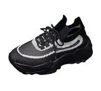 Chaussures de marche à lacets pour femme avec soutien de la voûte plantaire - Maille respirante en cuir - Baskets orthopédiques antidérapantes pour la course sur route - Baskets compensées