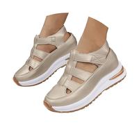 Chaussures de Marche Compensé en Cuir Légères et Confortables Sneaker Tendance Sport Sandales Chaussures sans Lacets Antidérapantes pour Fitness Course Intérieur & Extérieur (A-Gold, 40)
