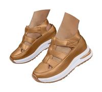 Chaussures de Marche Compensé en Cuir Légères et Confortables Sneaker Tendance Sport Sandales Chaussures sans Lacets Antidérapantes pour Fitness Course Intérieur & Extérieur (A-Brown, 36)