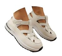 Chaussures de Marche Compensé en Cuir Légères et Confortables Sneaker Tendance Sport Sandales Chaussures sans Lacets Antidérapantes pour Fitness Course Intérieur & Extérieur (B-White, 43)