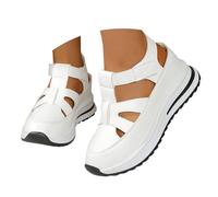 Chaussures de Marche Compensé en Cuir Légères et Confortables Sneaker Tendance Sport Sandales Chaussures sans Lacets Antidérapantes pour Fitness Course Intérieur & Extérieur (D-White, 38)