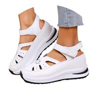 Chaussures de Marche Compensé en Cuir Légères et Confortables Sneaker Tendance Sport Sandales Chaussures sans Lacets Antidérapantes pour Fitness Course Intérieur & Extérieur (C-White, 42)