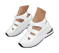 Chaussures de Marche Compensé en Cuir Légères et Confortables Sneaker Tendance Sport Sandales Chaussures sans Lacets Antidérapantes pour Fitness Course Intérieur & Extérieur (A-White, 42)