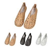 Chaussures de marche décontractées pour femme - Chaussures plates et confortables en cuir ajouré - Mocassins d'été en maille - Coupe large - Chaussures bateau légères et douces - Confortables et