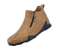 Chaussures de marche en cuir pour homme - Fermeture éclair latérale - Chaussures de loisirs - Chaussures d'extérieur hautes - Antidérapantes et confortables - Chaussures de sport à enfiler