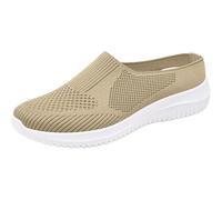 Chaussures de marche en tricot à enfiler pour femme, bout fermé, dessus en maille, dos nu, coupe large, décontracté, semelle souple, antidérapantes, légères, beige, 41 EU