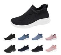 Chaussures de Marche Femme Respirable, Baskets Confortables, Casual Baskets Gymnastique Sans Lacets Sneakers Running Marcher Chaussures de Plein Air Multisport Compensé, Noir , 41 EU