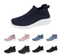 Chaussures de Marche Femme Respirable, Baskets Confortables, Casual Baskets Gymnastique Sans Lacets Sneakers Running Marcher Chaussures de Plein Air Multisport Compensé, bleu foncé, 39 EU