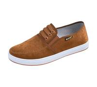 Chaussures De Marche Homme Plates Bout Rond sans Lacets Rétro Toile Chaussures de Sport Course Extérieur Antidérapant Baskets Tendances Confortable (Coffee, 43)