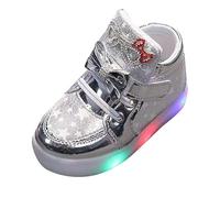 Chaussures de marche lumineuses pour bébé fille - Baskets clignotantes à paillettes avec nœud papillon - Chaussures plates larges et scintillantes - Chaussures de sport tendance et décontractées