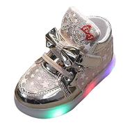 Chaussures de marche lumineuses pour bébé fille - Baskets clignotantes à paillettes avec nœud papillon - Chaussures plates larges et scintillantes - Chaussures de sport tendance et décontractées, doré
