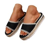chaussures de marche - Mules sandales femme été à plateforme, claquettes compensées bout ouvert,semellee façon espadrille tressée, bride large en toile avec bordure brodée, chaussures plage ville
