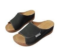 Chaussures de marche orthopédiques pour femme - Sandales compensées à enfiler - Coupe large - Antidérapantes - Style décontracté - Bout ouvert - Soutien de la voûte plantaire - Mules de plage