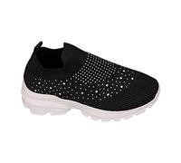 Chaussures de marche pour femme avec amortissement - Chaussures orthopédiques pour femme - Strass - Paillettes - Respirantes - Slip On - Chaussures de sport tendance - Semelle souple - Chaussures de