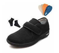 Chaussures De Marche Pour Hommes En Maille Respirante Et Ajustable Pour Diabétiques, Semelle En Caoutchouc Antidérapante Adaptées Aux Personnes Âgées Soulageant Les Œdèmes Gonflements(Black,44 EU)