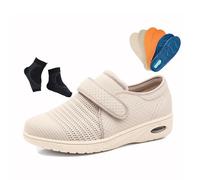 Chaussures De Marche Pour Hommes En Maille Respirante Et Ajustable Pour Diabétiques, Semelle En Caoutchouc Antidérapante Adaptées Aux Personnes Âgées Soulageant Les Œdèmes Gonflements(Beige,43 EU)