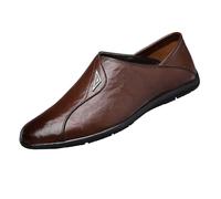 Chaussures de mariage formelles pour homme - Mocassins plats à coupe basse sans lacets - Mocassins à enfiler - Bout carré - Chaussures en cuir à talon bloc - Chaussures antidérapantes pour événements