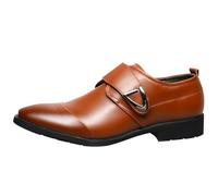Chaussures de mariage formelles pour homme sans lacets à enfiler - Bout pointu - Chaussures en cuir à talon bloc - Antidérapantes - Chaussures larges pour réunions d'affaires formelles, a, 41 1/3 EU