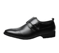 Chaussures de mariage formelles pour homme sans lacets à enfiler - Bout pointu - Chaussures en cuir à talon bloc - Antidérapantes - Chaussures larges pour réunions d'affaires formelles, Noir , 39 EU