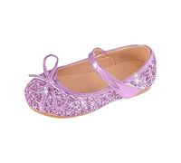 Chaussures de Mariage pour Filles pour Enfants Chaussures pour Enfants à Fleurs Paillettes Fines Glitter Bow Girl Shoes (Purple, 30.5 Little Child)
