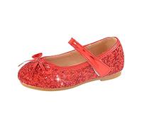 Chaussures de Mariage pour Filles pour Enfants Chaussures pour Enfants à Fleurs Paillettes Fines Glitter Bow Girl Shoes (Red, 31 Little Child)
