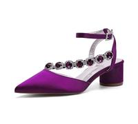 Chaussures De Mariage Sandales À Bout Ouvert Chunky Heels Femmes Mariée Talons Bas 4.5Cm pour Bal De Fin D'année,Dress, Fête,Violet,42 EU