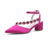 Chaussures De Mariage Sandales À Bout Ouvert Chunky Heels Femmes Mariée Talons Bas 4.5Cm pour Bal De Fin D'année,Dress, Fête,Rose Red,40 EU