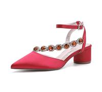 Chaussures De Mariage Sandales À Bout Ouvert Chunky Heels Femmes Mariée Talons Bas 4.5Cm pour Bal De Fin D'année,Dress, Fête,Rouge,40 EU