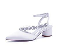 Chaussures De Mariage Sandales À Bout Ouvert Chunky Heels Femmes Mariée Talons Bas 4.5Cm pour Bal De Fin D'année,Dress, Fête,Blanc,41 EU