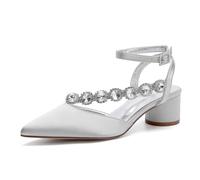 Chaussures De Mariage Sandales À Bout Ouvert Chunky Heels Femmes Mariée Talons Bas 4.5Cm pour Bal De Fin D'année,Dress, Fête,Argent,37 EU