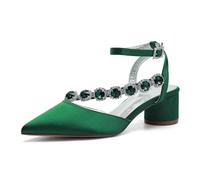 Chaussures De Mariage Sandales À Bout Ouvert Chunky Heels Femmes Mariée Talons Bas 4.5Cm pour Bal De Fin D'année,Dress, Fête,Vert,42 EU
