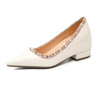Chaussures de Mariée Antidérapantes Talon Invisible 7cm Bout Pointu Escarpins de Mariage Confortables en Cuir Verni Nude,Beige,38 EU