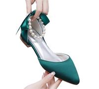 Chaussures De Mariée Chaussures À Talons Hauts Et Bout Pointu en Perles Crystal Queen for Femmes, Sandales Plates De Fête(Green,36)