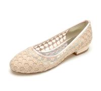 Chaussures De Mariée en Maille Dentelle Blanche Femmes Bout Fermé Glisser sur Mariage Chaussures De Ballerines,Champagne,36 EU