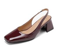 Chaussures De Mariée Femme Talon Bloc Cuir Verni Bout Carré Slingback Mary Jane Escarpins Élégants Talons Moyens Habillés pour Réception De Mariage Et Événements Formels,Bordeaux,42 EU