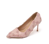 Chaussures de mariée Femmes Soie comme du Satin Talon bottier Escarpins avec Couture Dentelle Une Fleur Cristal Pearl