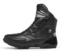 Chaussures De Moto avec Coussin D’équipement, Bottes De Moto De Soutien Haut De Route pour Hommes, Conduite De Moto Imperméable Tout-Terrain Décontractée, Black, 10 UK