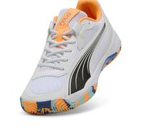 Puma Nova Court, Chaussure de Tennis Unisexe, Puma White-Puma Black-Vivid Blue-Heat Fire,